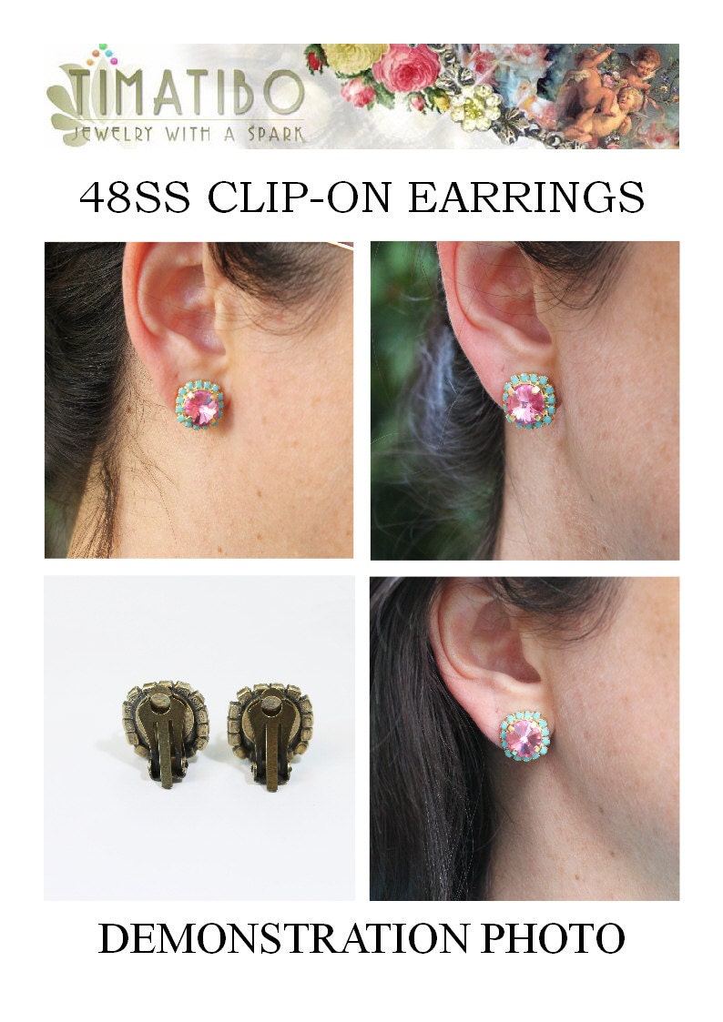 Navy Clip Earrings Blue Clip on Crystal Earrings large clear Etsy