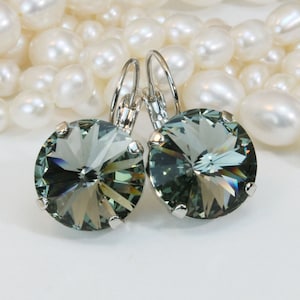 Gray Crystal Earrings Black Diamond Dangle Earrings Charcoal Large drop Light Gray 14mm Rivoli Wedding Jewelry,Black Diamond,Silver,SE106