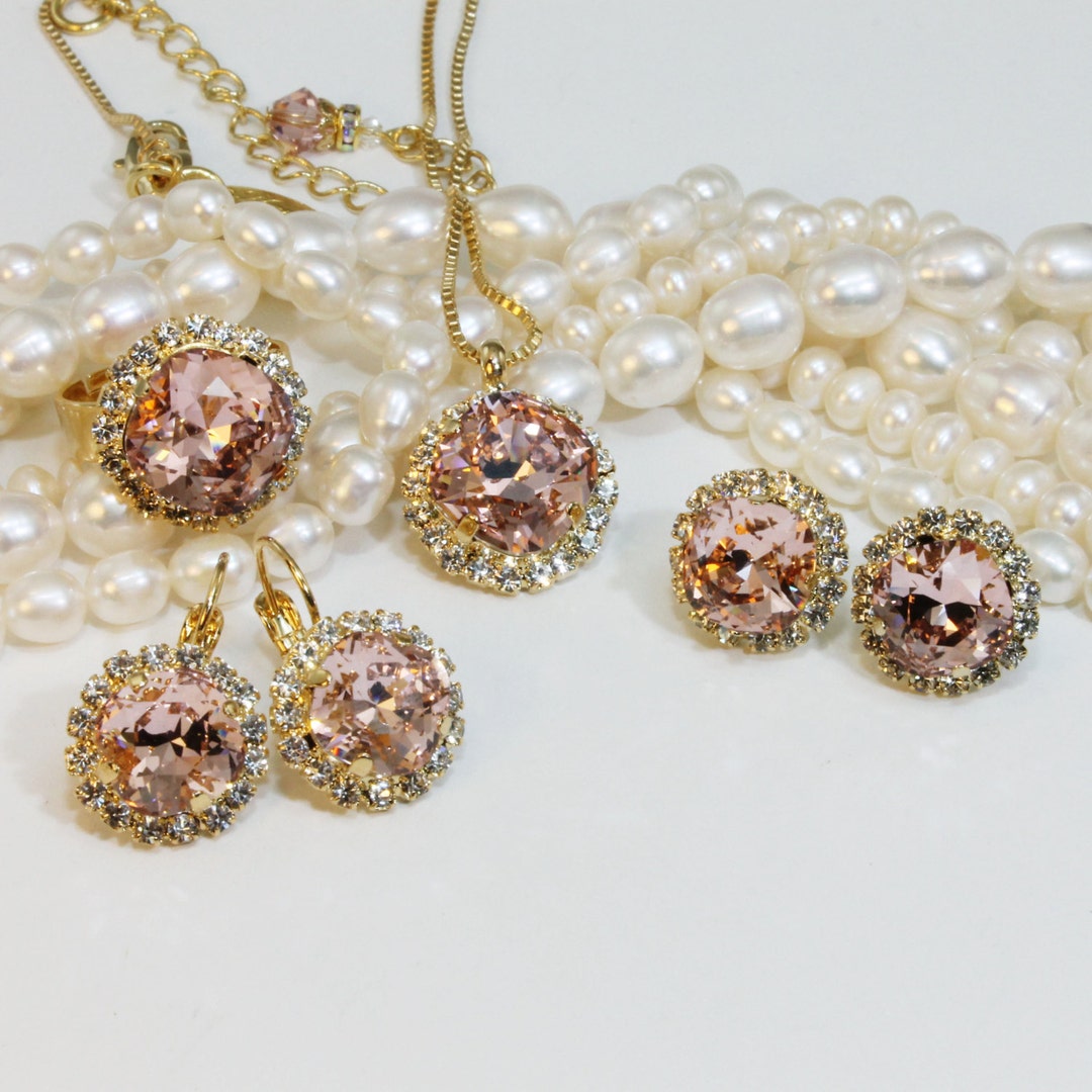 Blush Pink Jewelry Bridesmaids Set European Crystal Square Etsy