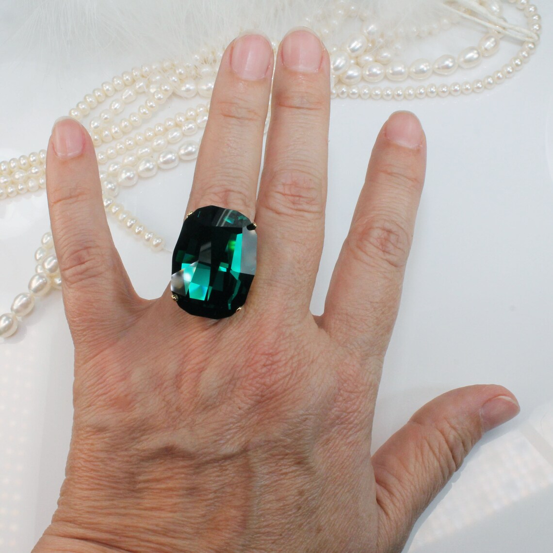 Emerald Ring for Women Emerald Green Cocktail Statement Etsy