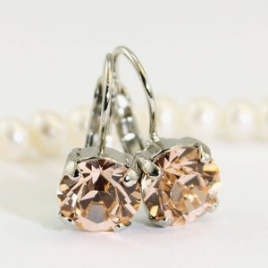 Orecchini pesca Orecchini pendenti pesca chiara 8 mm Orecchini da sposa in cristallo con strass europeo Regalo damigelle d&#39;onore pesca, argento, pesca chiara, SE2