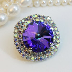 Royal Blue Brooch Pin European Crystal AB 18mm Sapphire Purple Blue Cobalt Brooch Lapel pin Rhinestone Brooch,Silver finish,Heliothrope,SA6