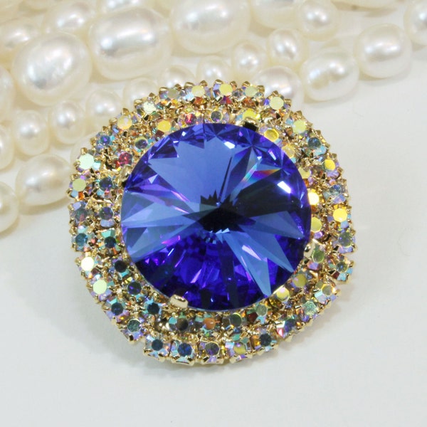 Broche cristal bleu royal Broche européenne bleu saphir AB bleu saphir épinglette 18 mm cobalt Broche strass, or, saphir, GA6