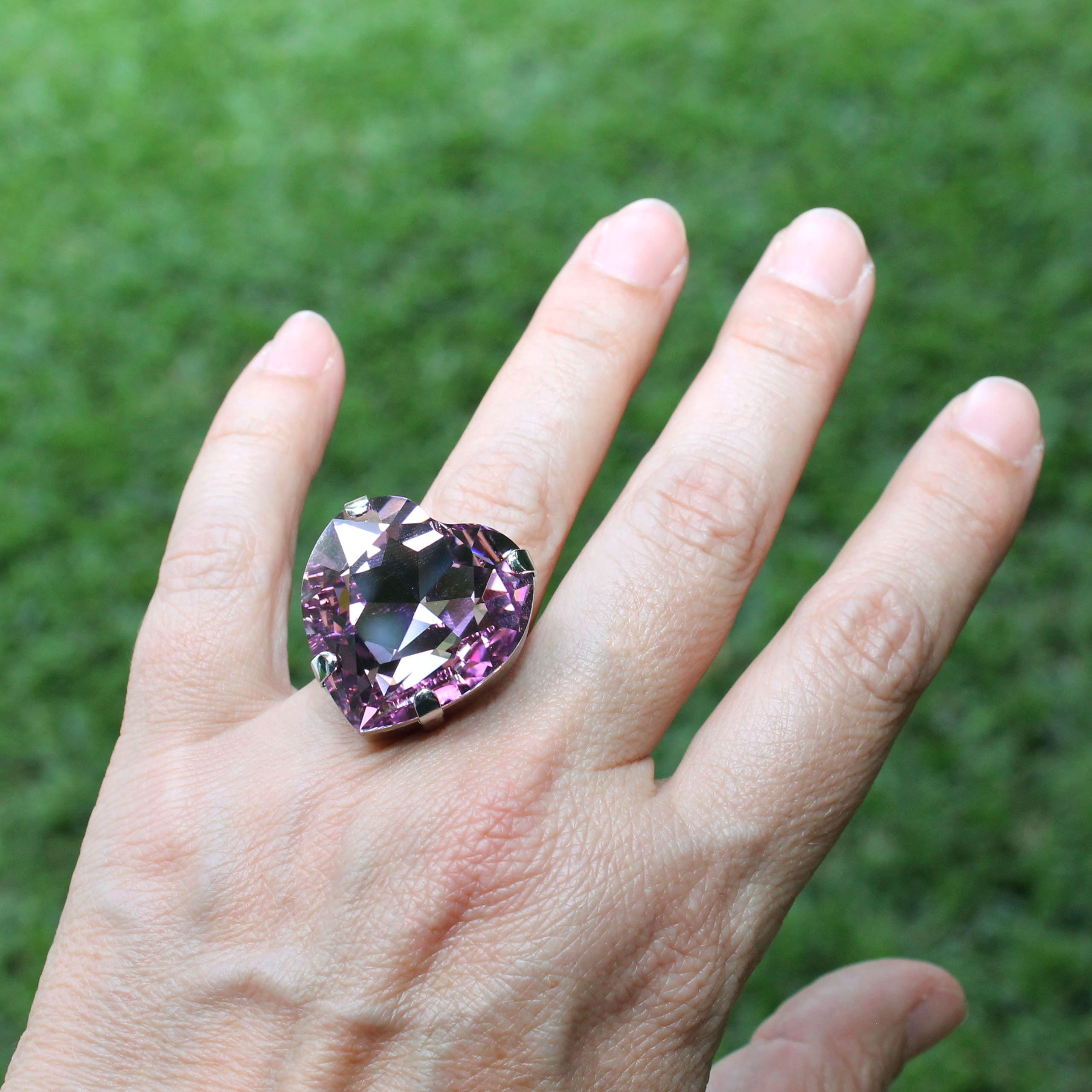 Pink Heart Ring, Large Heart Shaped Crystal Ring, Wedding Ring, Cocktail Ring, Statement Rings, Promise Ring, Heart Stone Ring, Gift, GR73