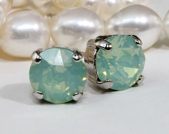 Mint Stud Earrings, Mint Green Wedding Earrings, Pacific Opal Post Earrings, Crystal Earrings, Prom Jewelry, Mothers Day Gift, 8mm SE1