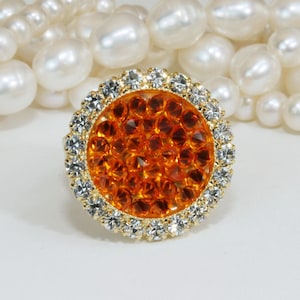 Orange Ring Orange European Crystal Cocktail Ring Crystal Rock Tangerine Orange Adjustable Statement Ring Bridal Bridesmaids Gift,Gold,GR50