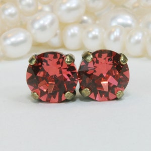 Koraalstekers Koraal Europese kristallen studs koraal bruidsmeisjes oorbellen perzik roze oorbel granaatappel koraal bruiloft, messing, padparadscha, BE1
