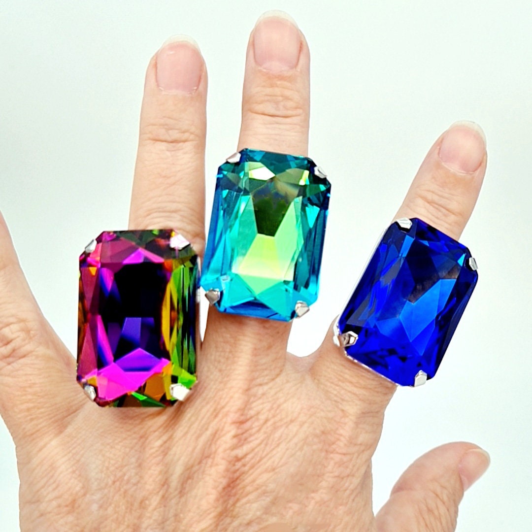 Cocktail Ring, Oversized Ring, Big Crystal Ring, Huge Stone Ring, Large Rhinestone Ring, Statement Ring, Wedding Jewelry, Bridal Ring, GR84