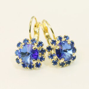Sapphire Blue Earrings Royal Blue Wedding,Something Blue Royal Blue Gold Drop earrings  European  Crystals rhinestones Gold,Sapphire,GE96