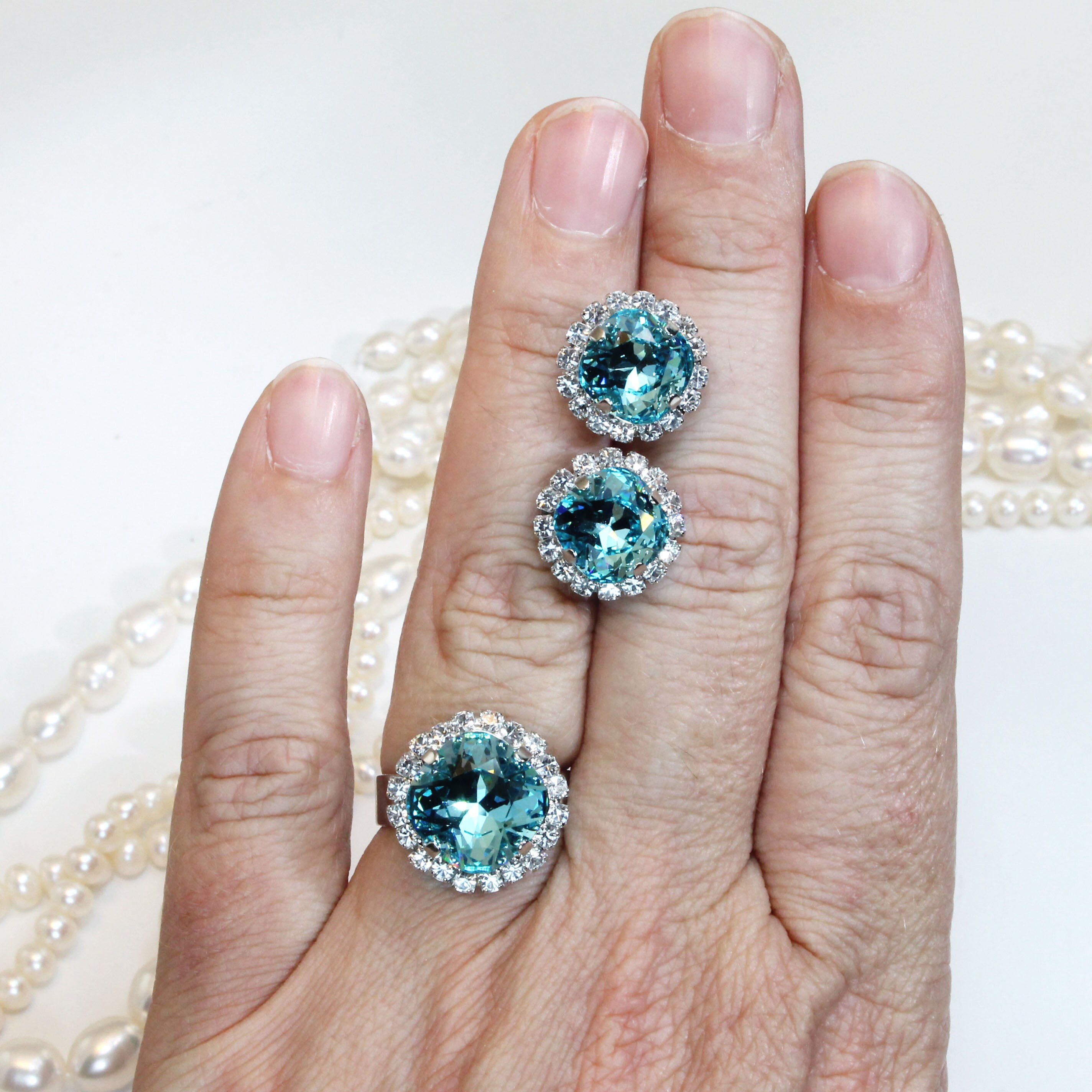 Set Di Collana E Orecchini Di Gioielli Da Sposa Blu, Set Di Collana E Orecchini Di Strass Di Cristallo Blu, Accessori Di Gioielli Da Sposa Blu - Italia - Foto 11