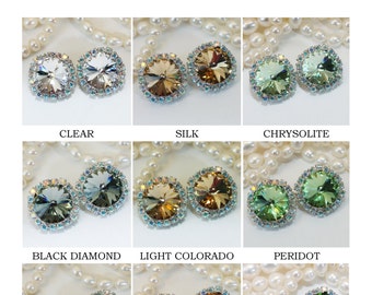 Clip On Earrings European Crystal AB European Rhinestones Any Color Choose Your Color Multicolored Clip ons 14mm Halo ,Silver,SE110