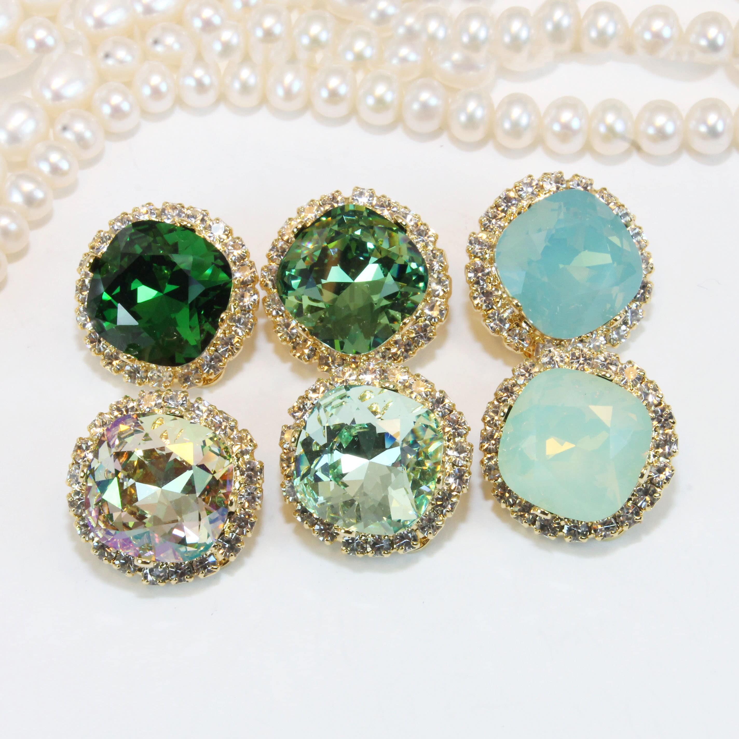Green Crystal Clip-On Earrings