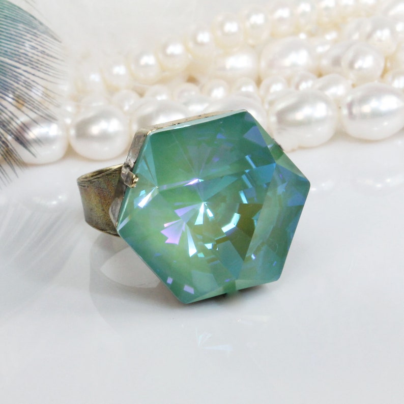 Sage Green Ring Jewelry Women's Big Stone European Crystal Etsy