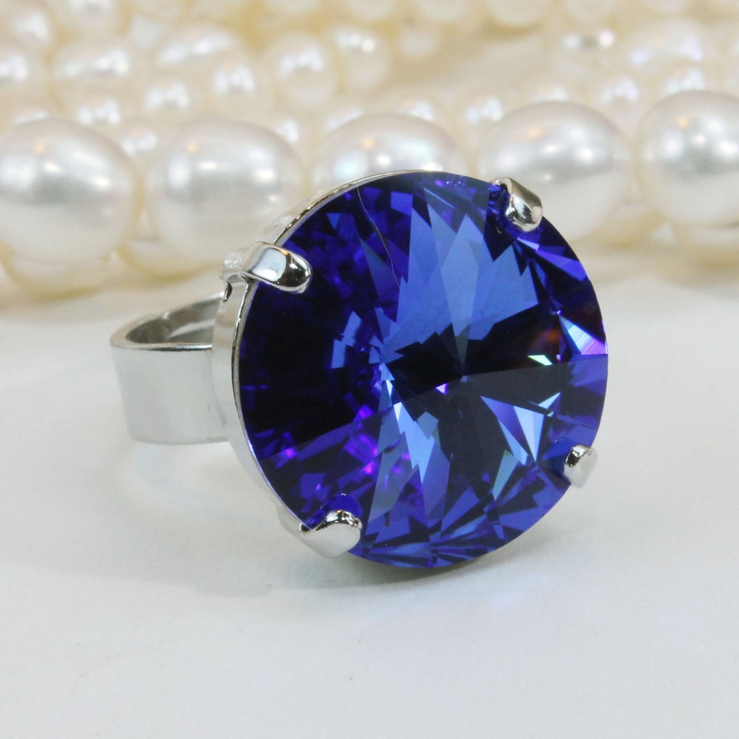 Royal Blue Ring, Large Sapphire Ring, Cocktail Ring, Crystal Bridal ...