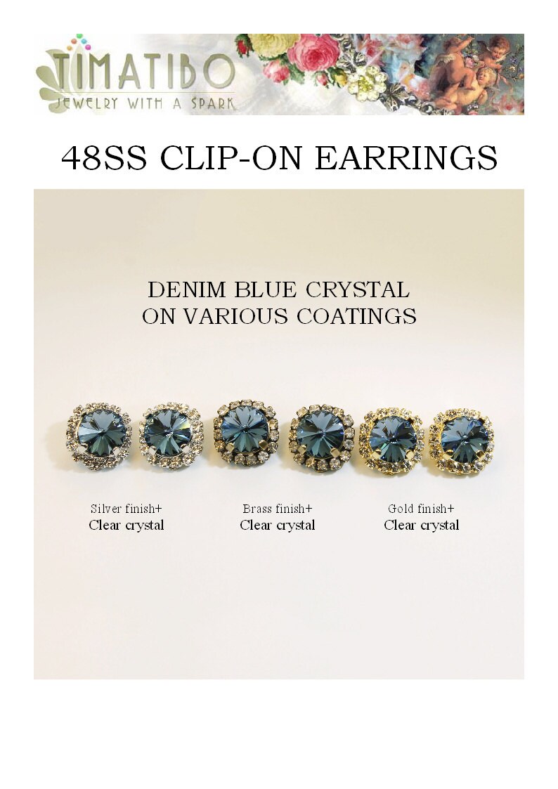 Navy Clip Earrings Blue Clip on Crystal Earrings large clear Etsy