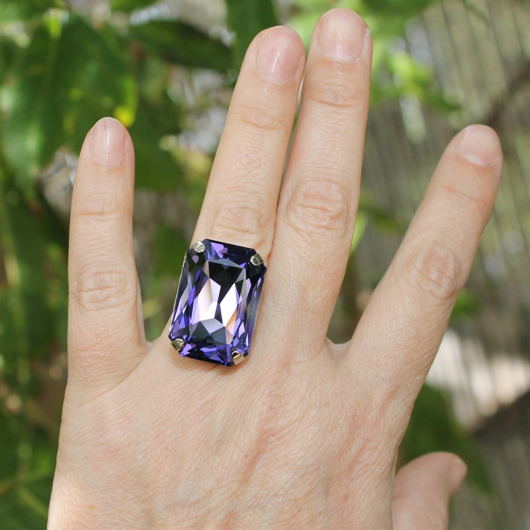 Tanzanite Violet Statement Ring | Large Purple Rectangle Crystal