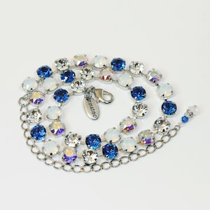 Blue Cobalt White Necklace Game Day Royal Blue Crystal Necklace Duke Yale Colts Wildcats Kansas Jayhawks school Colors Silver finish, SN1