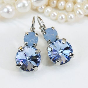 Blue Crystal Drop Earrings: Light Sapphire Silver Rhinestone Earrings