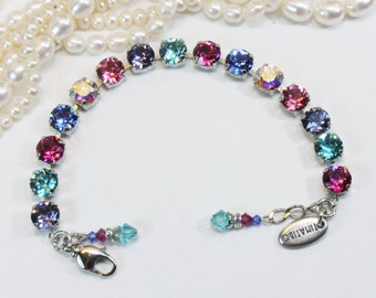 Multicolor Bracelet Blue Pink Bracelet Swarovski Crystal Berry Fuchsia Blue Aqua Sapphire Purple Multicolored 8mm Tennis Bracelet Silver,SB1