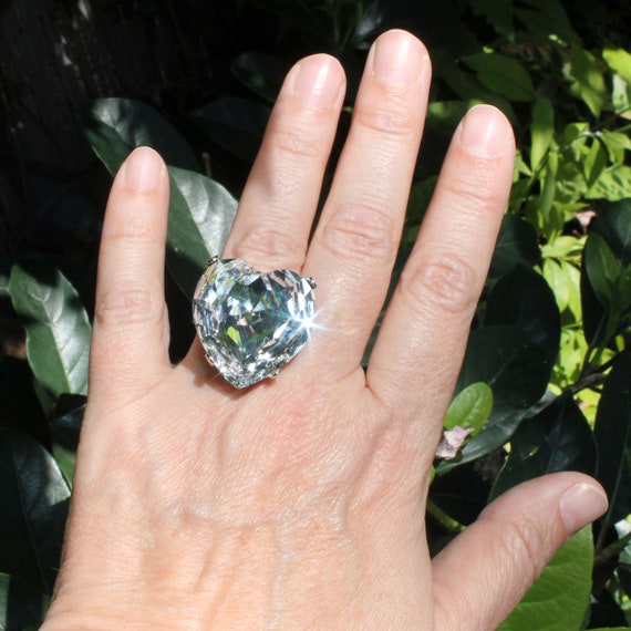 Statement Rings, Rainbow Heart Ring, Multicolored Crystal