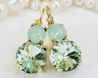 Mint Earrings Mint Green Crystal Drop Earrings Swarovski Mint Bridal Earrings Mint Green Opal Bridesmaids Earrings,Chrysolite-NO.4,Gold,GE15