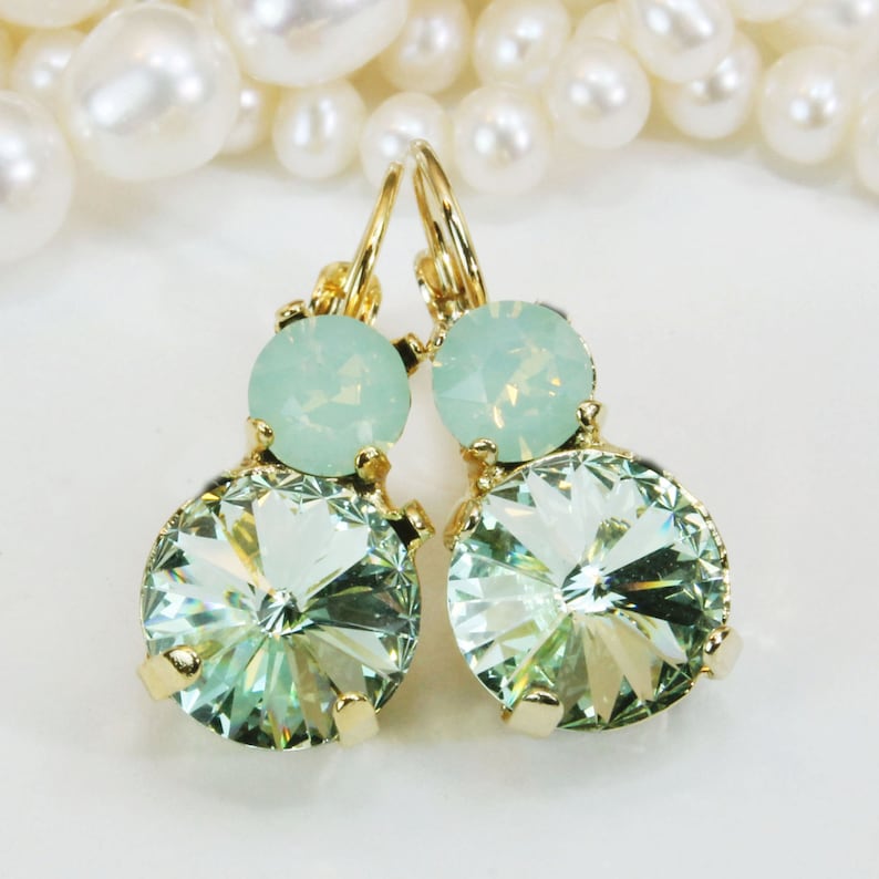 Mint Earrings Mint Green Crystal Drop Earrings Swarovski Mint | Etsy