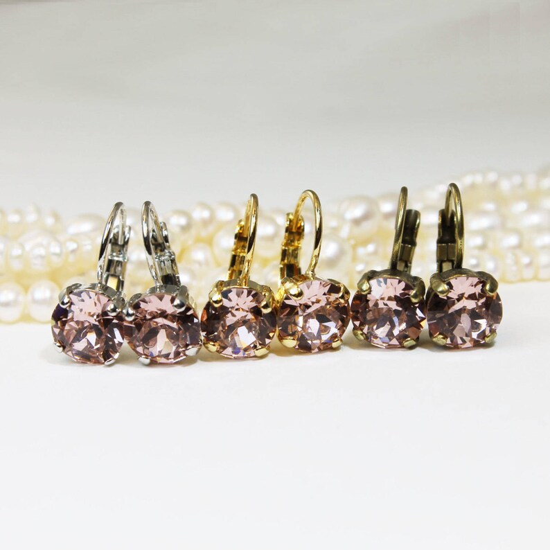 Blush Pink Earrings Bridesmaids Swarovski Crystal Antique Etsy