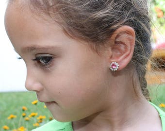 女の子用クリップオンイヤリング、女の子の洗礼ギフト、幼児用クリップ