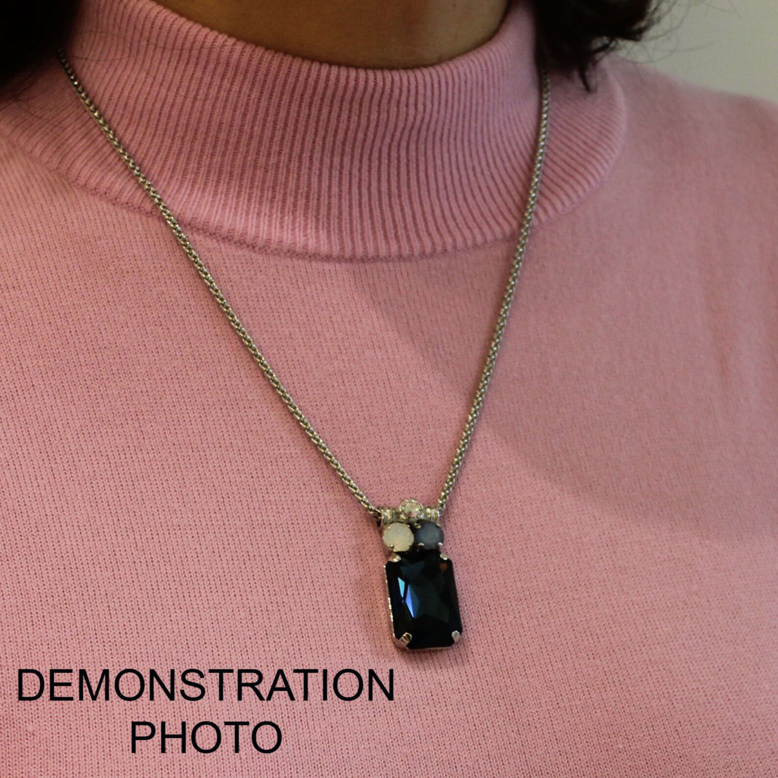 Navy Blue Necklace Navy Blue Pendant Navy Blue Set Rectangle Etsy