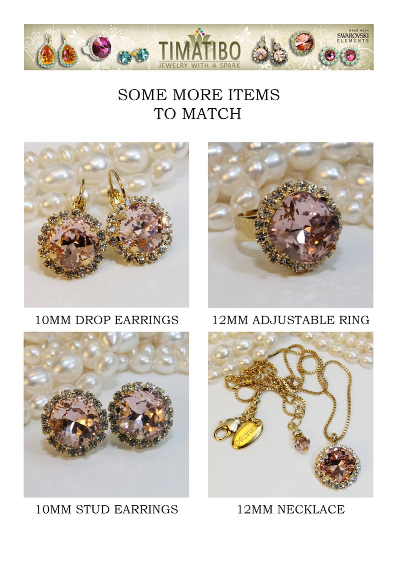 Blush Pink Jewelry Bridesmaids Set Swarovski Crystal Square Etsy