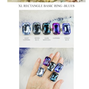 ENCORE Large Shimmering Aqua Crystal Cocktail Ring, Drag Queen Jewelry
