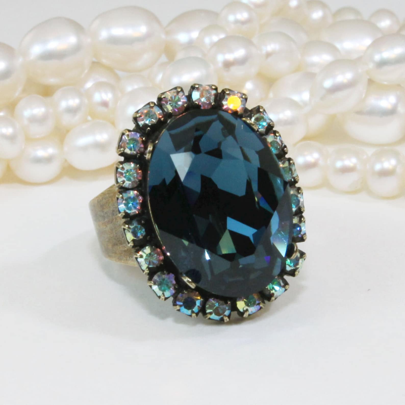 Navy Blue Crystal RingNavy Blue Cocktail Ring Navy Swarovski Etsy