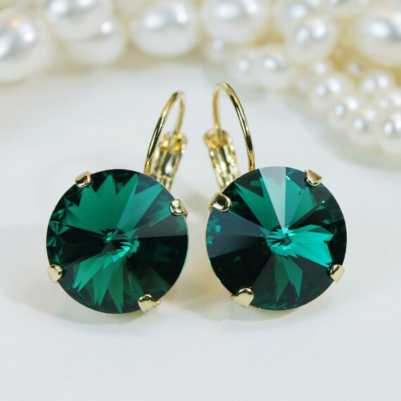 Emerald Earrings Green European Crystal Drop Gold Earrings emerald