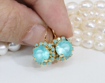 Orecchini in oro turchese, orecchini a goccia con cristalli blu