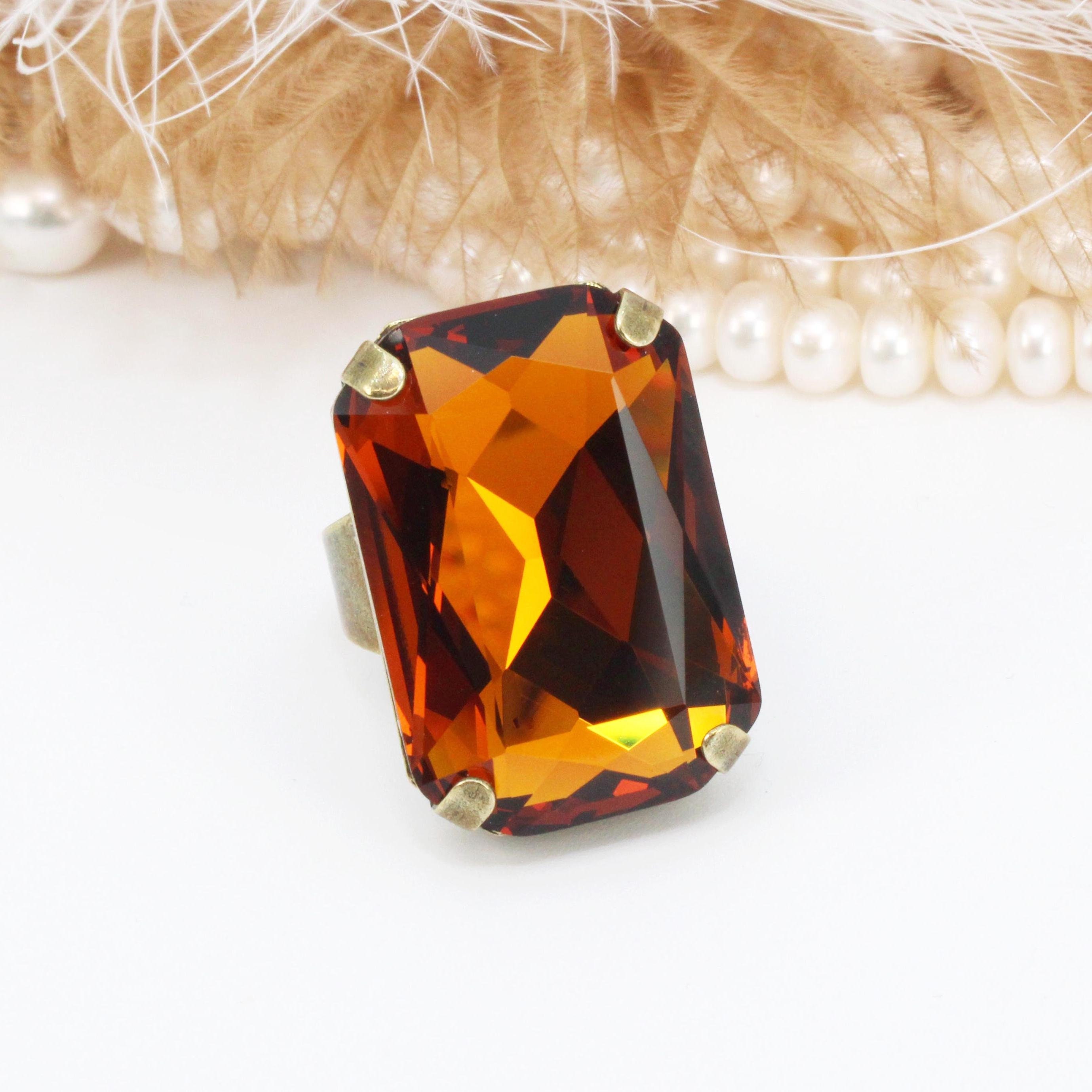 Yellow Topaz Cocktail Ring, Rectangle Big Ring for Men & Women, November Birthstone, Yellow Gemstone, Golden Topaz Wedding Jewelry, GR61