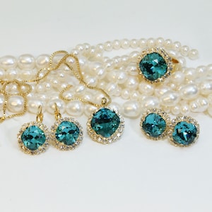 Teal Jewelry Set, Peacock Teal Bridal Jewelry, Wedding Jewelry Set, Teal Crystal Necklace, Bridesmaid Earrings, Maid Of Honor Gift, GN82