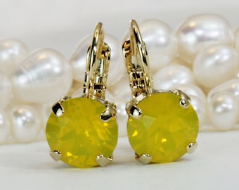 Yellow Earrings Canary Yellow Earrings Bridesmaids Yellow Opal European Drop Earrings Yellow Single Stone Earrings Yellow Wedding ,Gold,GE2