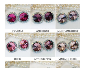 Crystal Clip On Earrings Big AB Halo European Rhinestones Any Color Choose Your Color Multicolored Clip ons 14mmWedding Jewelry,Silver,SE110