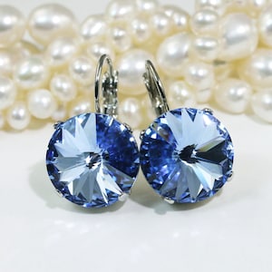 Light Blue Earrings,14mm Crystal Drop earrings, Bridal Blue Earrings, Bridesmaids Gift, Wedding Jewelry, Light Sapphire, Silver, SE106