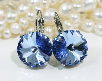 Light Blue Earrings,14mm Crystal Drop earrings, Bridal Blue Earrings, Bridesmaids Gift, Wedding Jewelry, Light Sapphire, Silver, SE106