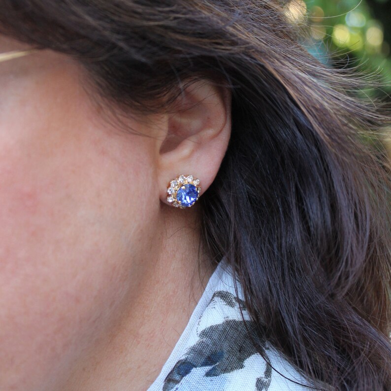 Sapphire Blue Stud Earrings Bridal Royal Blue Swarovski Etsy