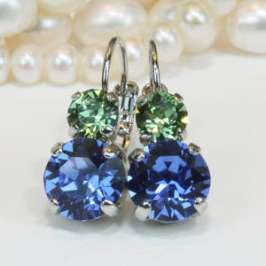 Royal Blue Green Drop Earrings Sapphire Blue Green Seattle Seahawks Earrings European Crystal Earrings Peridot Earrings,Silver,Sapphire,SE3