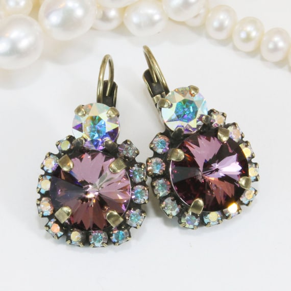 Boucles D'oreilles Dormeuses Rondes Halo Cristaux - Laiton - Silverspeck - Neuf Sans Emballage