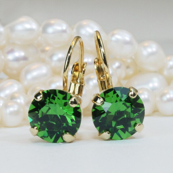 Groene kristallen oorbellen Groene oorbellen Kelly groene gouden oorbellen Groene oorbellen klimopgroen 8 mm enkele steen European,gold,fern Green,GE2