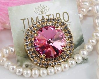 Spilla con cristalli rosa, spilla da bavero con strass, spilla da cappotto, gioiello di tendenza, spilla in stile vintage, regalo per la nonna, gioiello da sposa GA6