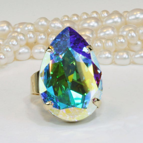 Oversized Aurora Borealis Crystal Adjustable Statement Ring Drag Queen  Pageant – Anima Boutique