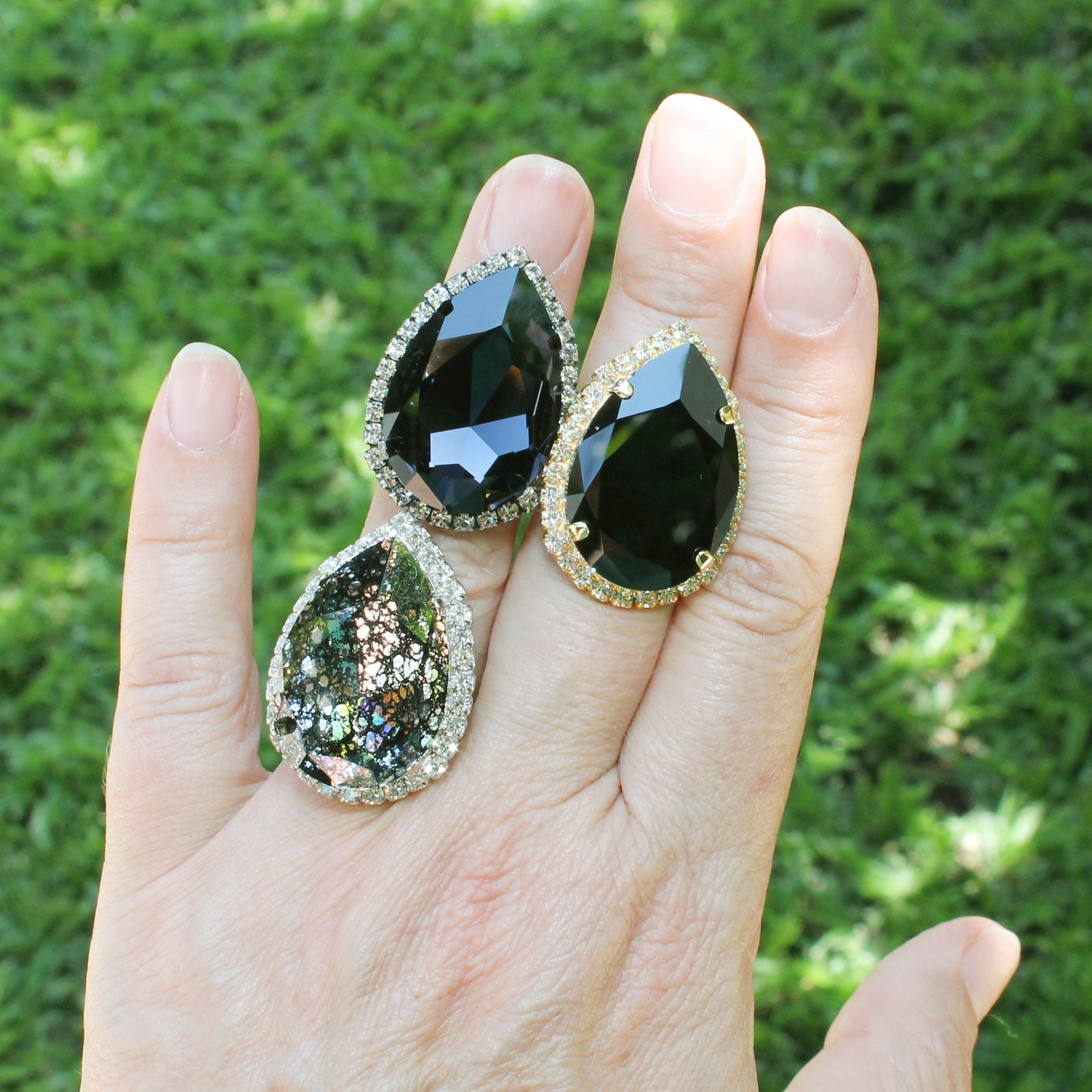Black Cocktail Ring for Women, Black Teardrop Ring, Wedding