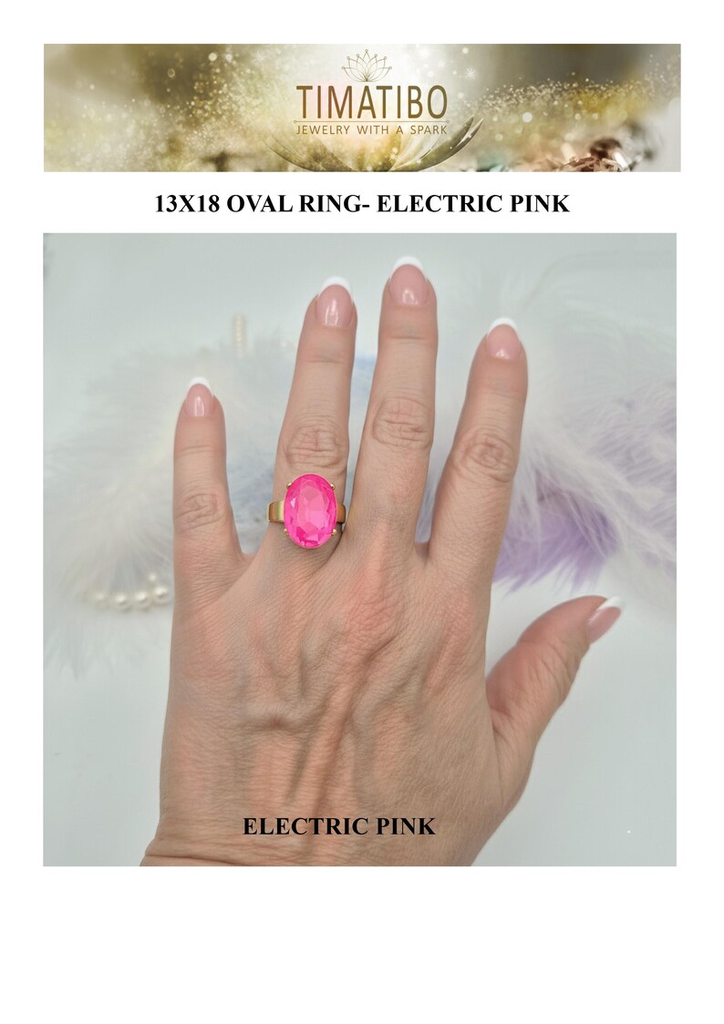 Neon Color Cocktail Ring, Bright Oval Crystal Ring, Colorful Adjustable ...