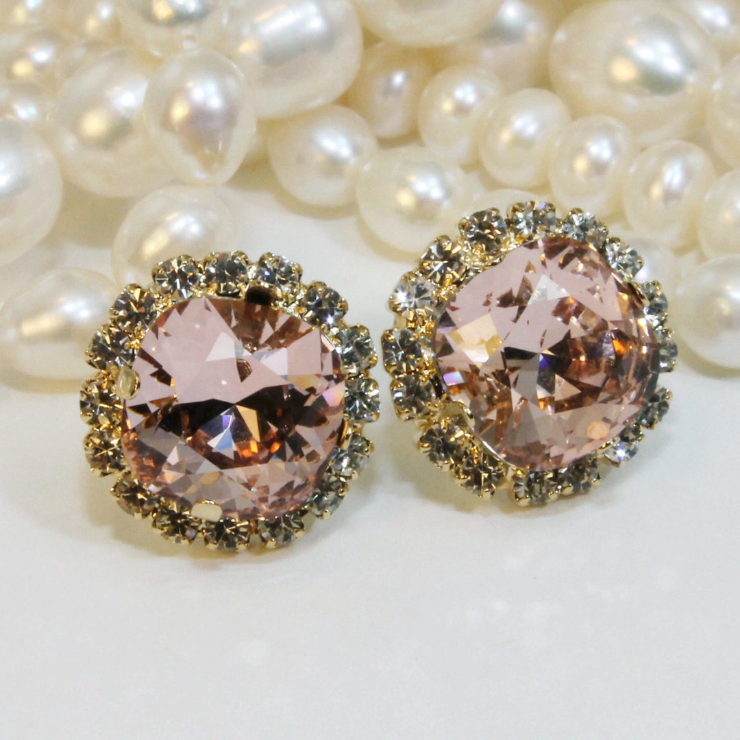 Bridesmaids Blush Pink Stud Earrings Bridal European Crystal Etsy