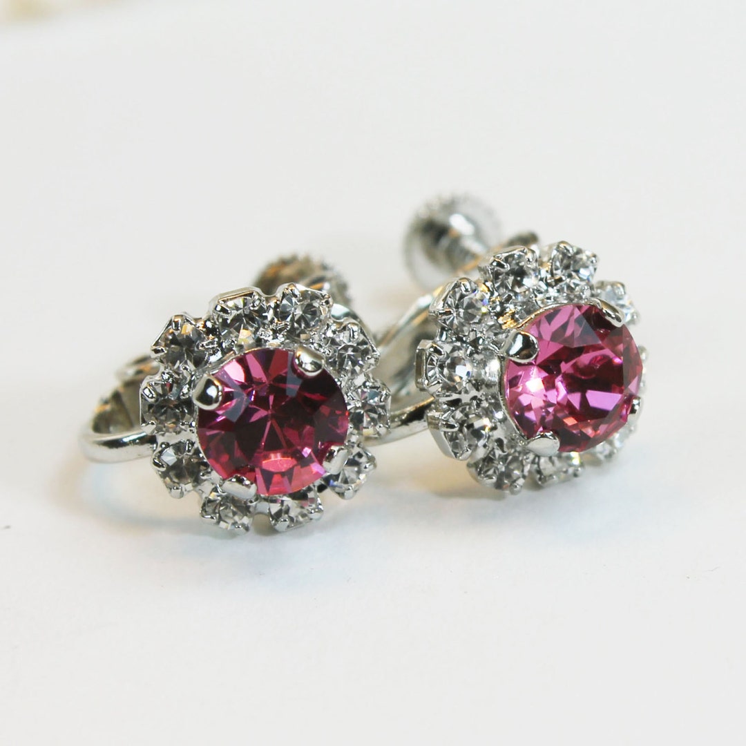 Girls Pink Clip Earrings Pink European Crystal Clip Ons Flower - Etsy